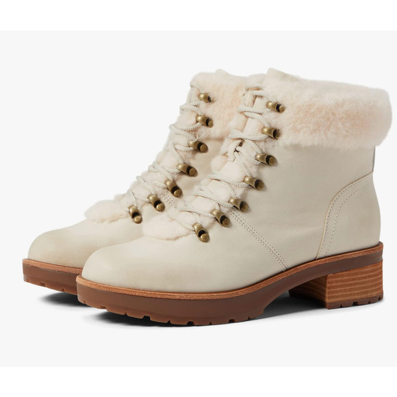 Kork Ease Winslet Ankle Boots 8.5 White NWOT Leather Fur Combat Lace Booties - Picture 1 of 10